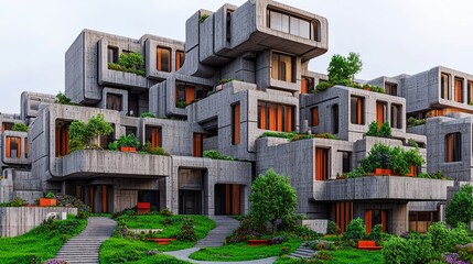 Fototapeta premium Modern Neo Brutalist Cityscape with Unique Structures