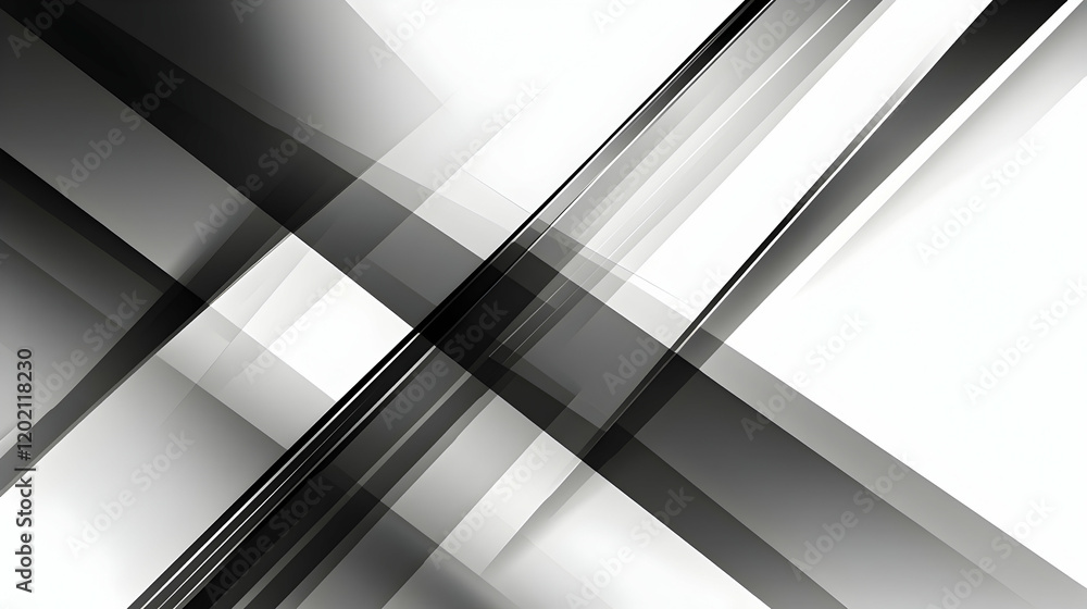 Poster a clean monochrome abstract background with sharp black and white lines crossing over soft gray grad