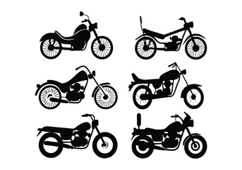 Fototapeta premium Minimalist Motorcycle Icons Set | Hand-Drawn Line Art Vector Illustrations