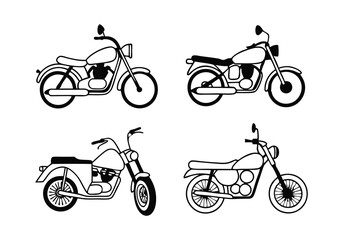 Obraz premium Minimalist Motorcycle Icons Set | Hand-Drawn Line Art Vector Illustrations