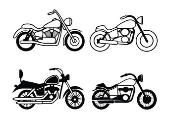 Obraz premium Minimalist Motorcycle Icons Set | Hand-Drawn Line Art Vector Illustrations