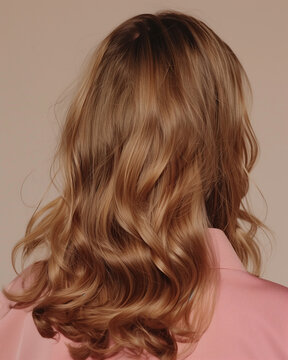 Femme cheveux blonds ondul&eacute;s, ondulations vue de dos, vue arri&egrave;re, coiffure, beaut&eacute;, studio, naturel