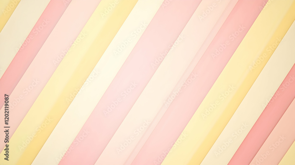 Poster abstract design of evenly spaced diagonal lines in alternating pastel shades of pink and yellow form