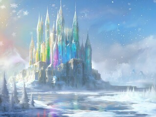 Obraz premium crystal castle fantasy crystal castle landscape in a dreamy winter setting