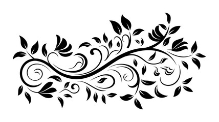 Floral ornament with leaves and abstract lines,  Vintage baroque frame scroll ornament engraving border floral retro pattern