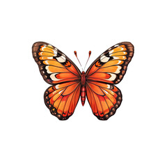 Orange Butterfly: A vibrant orange butterfly with intricate black markings rests with its wings spread open, showcasing a delicate and ethereal beauty against a crisp background. 