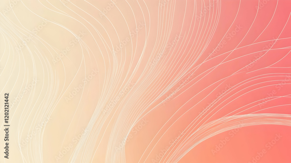 Poster circular gradient background transitioning from soft coral to warm beige, with thin flowing white li