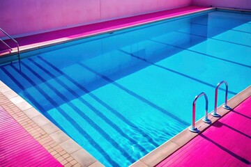 Obraz premium Calm ocean tones paint a minimalist swimming pool scene.