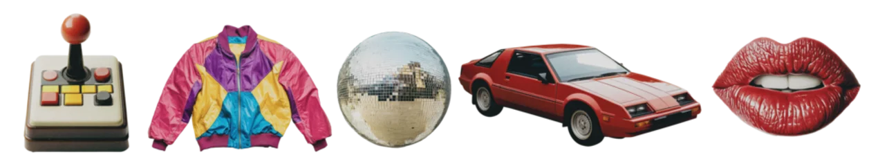  PNG set of 1980s and 1990s vintage design elements. Transparent background © ink drop