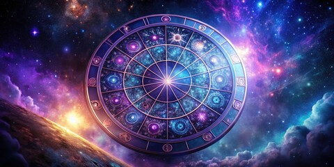 Fototapeta premium Celestial constellations illuminate the Zodiac Wheel galaxy, a stunning low-light nightscape.