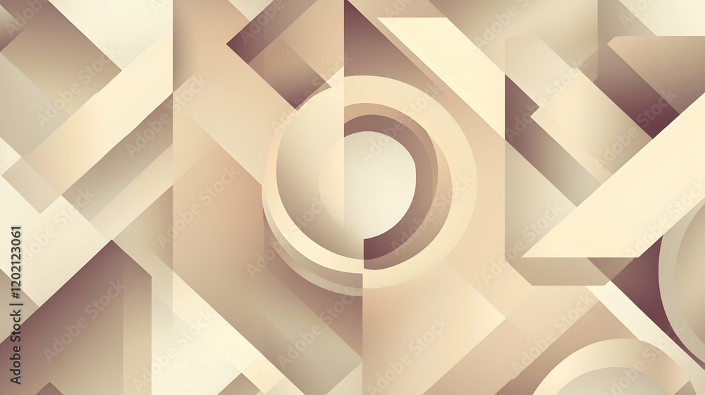 Poster geometric shapes in neutral tones forming a seamless pattern, with clean lines and sharp contrasts, 