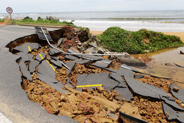 Coastal road is seen completely destroyed after extreme heavy rains hit Vila Velha and Vitoria area in Espirito Santo (ES) state, Brazil.