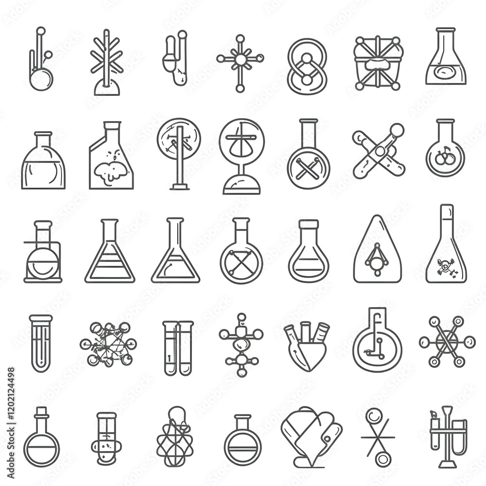 Poster outline showcasing a collection of 50 scientific icons and symbols representing various laboratory e