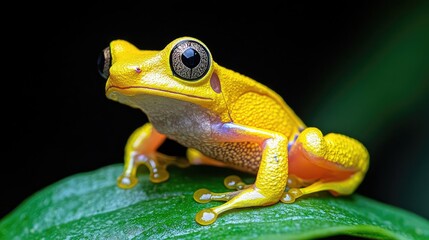 Fototapeta premium Yellow frog rainforest leaf closeup macro nature wildlife