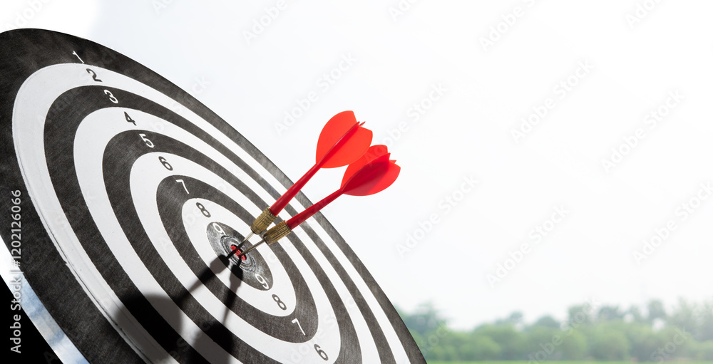 Poster two arrows on target copy space background