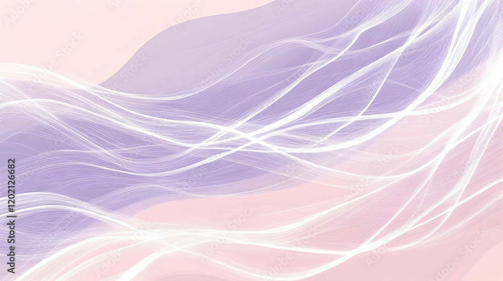 Poster pastel gradient transitioning from lavender to pale pink, with flowing white lines adding depth and 