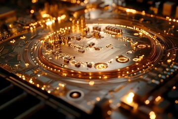 komputer, chip, procesor, sztuczna inteligencja, AI, technologia, nowoczesność, zaawansowane, obwody, metalowe piny, połączenia, podświetlenie, detale, struktura, precyzja, motherboard, sprzęt, high-t