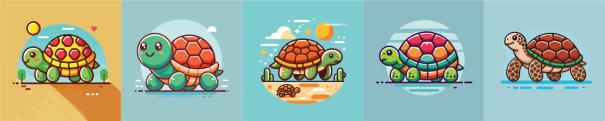 Vector collection of cute little turtles