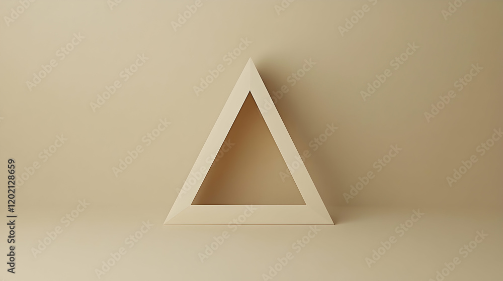 Poster single bold triangle in the center of a flat beige background with clean edges and sharp contrast