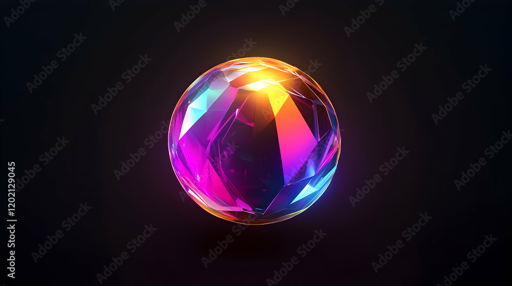 Poster single gradient sphere in the center of a plain black background, with sharp edges and glowing vibra