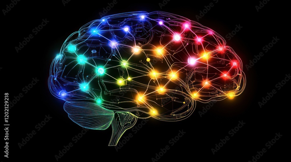 Poster illuminated brain showcasing neural connections.