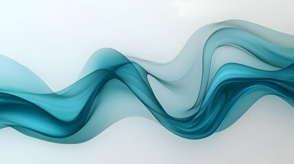 Fototapeta premium Softly flowing abstract waves in shades of blue and teal over a crisp white background, evoking simplicity and serene movement