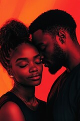 Couple Kissing on Red Background