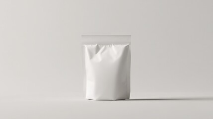 White blank foil food doy pack pouch packaging mockup grip seal on a soft gray background