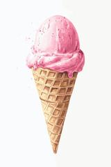 Delicious soft scoop of ice cream in a waffle cone on a white background. Vector illustration
