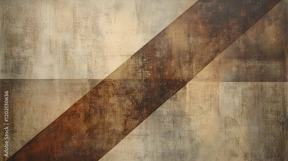 Poster subtle textured abstract in warm earth tones of brown and beige, intersected by sharp diagonal lines