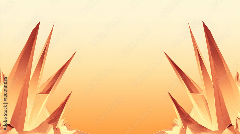 Poster warm gradient in burnt orange and muted yellow tones with abstract sharp-edged triangles forming a c