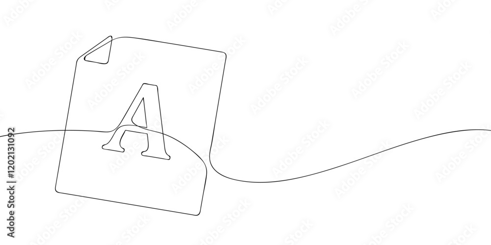 Poster a single line drawing of a text file. continuous line text file with the letter a icon. one line ico