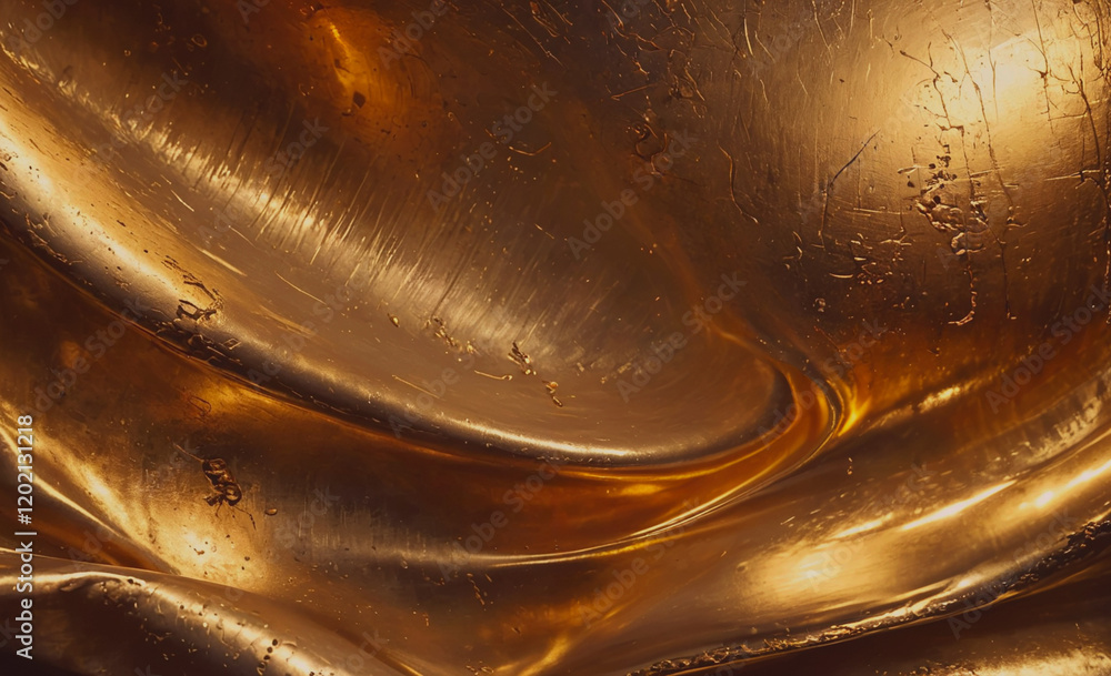 Poster a gold colored surface with a shiny texture. the surface is curved and has a shiny appearance. the i