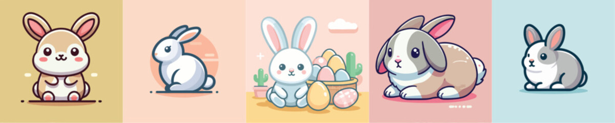 Vector collection of cute little rabbits