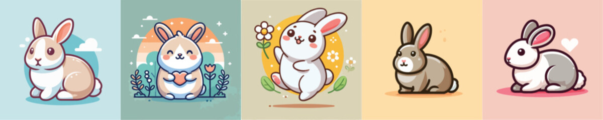 Vector collection of cute little rabbits