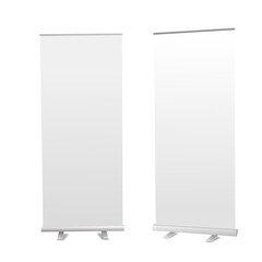 blank billboard isolated on white roll up banner mockup