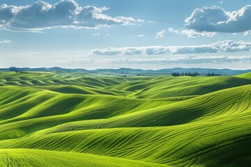 Bright Green Grass Field on Rolling Hills the Palouse, Washington, United States of America
