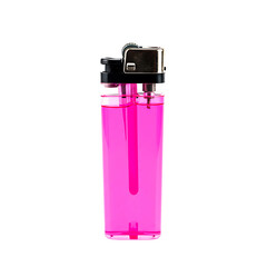 Neon Pink Pocket-Sized Lighter with Minimalist Design On Transparent Background

