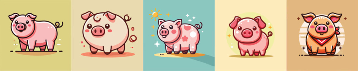 Vector collection of cute pigs