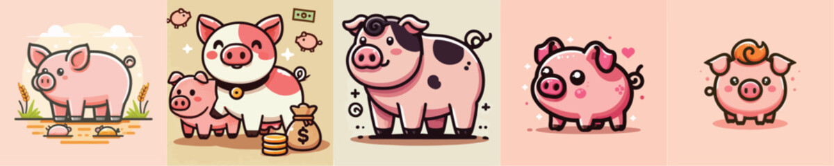Vector collection of cute pigs