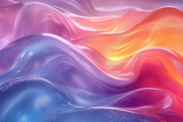 Obraz premium holographic aurora waves in pastel cyberpunk colors, creating dimensional ripples with chrome reflections