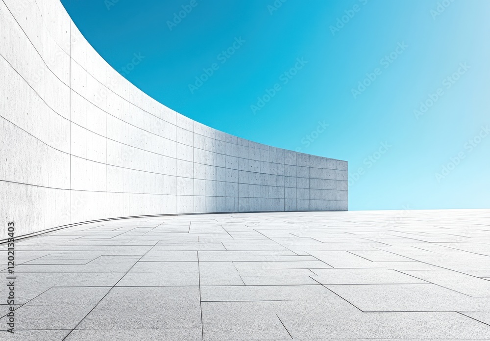 Poster abstract architectural background featuring a curved concrete wall under a clear blue sky with a min