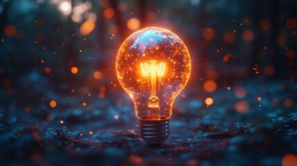 Illumination in the Forest: A Glowing Lightbulb in a Mystical Setting