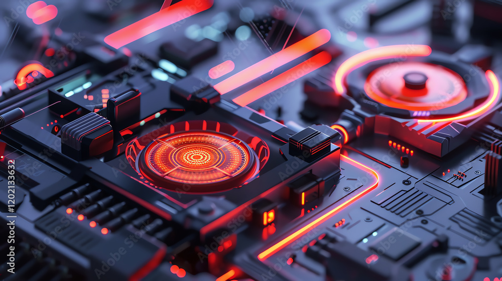 Poster embark on a high-angle exploration of futuristic technologies, merging animation styles like vector 
