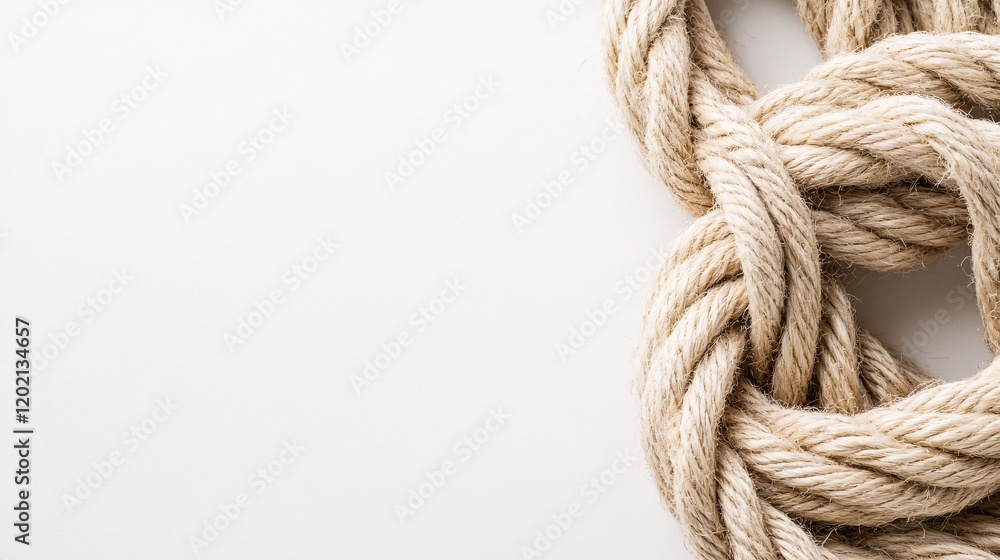 Poster thick rope creating knots on white background with copy space