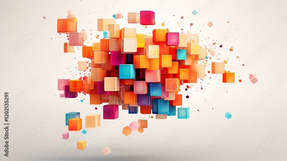 Poster vibrant explosion of colorful cubes in a dynamic abstract environment. generative ai