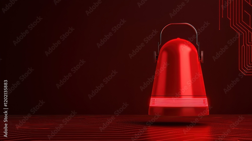 Poster first alert ensures safety with a siren concept. red alert light on a digital background with circui