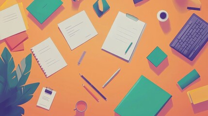 Business strategy flat design top view corporate theme cartoon drawing Complementary Color Scheme.