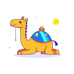 Cartoon camel resting desert sun illustration, children's book
