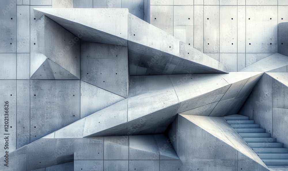 Poster abstract concrete architecture with geometric shapes and angled planes showcasing modern design in a